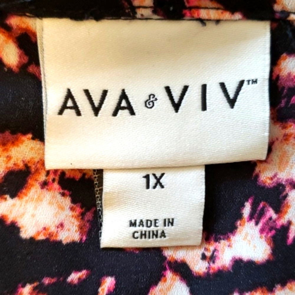 Ava & Viv 1X Floral Black and Pink Blouse - Picture 5 of 7
